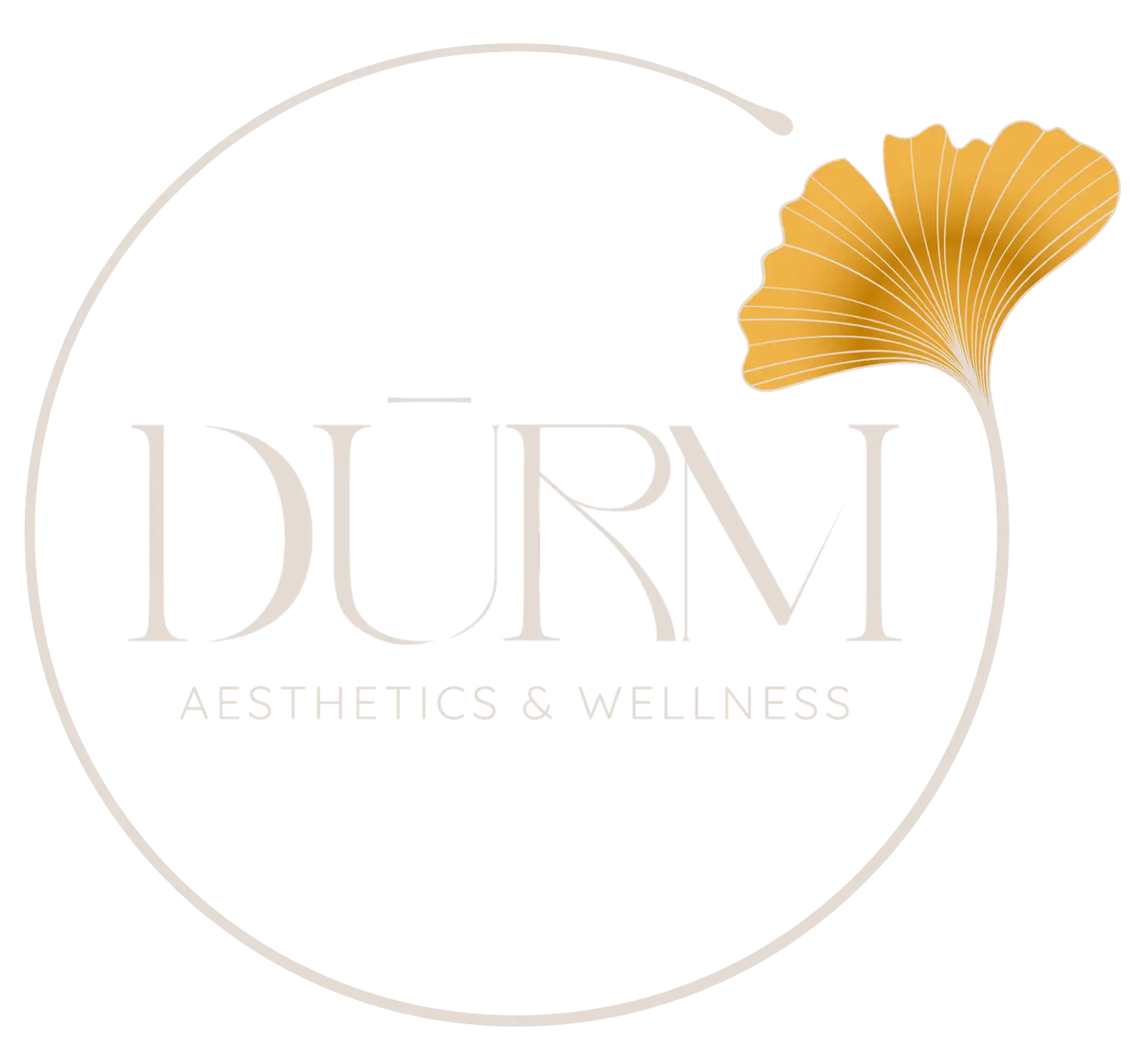 DŪRM wellness circular logo with golden leaf graphic